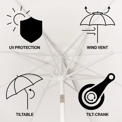 JONATHAN Y Baiona 9 ft. Market Patio Umbrella, Classic Mid-Century with UV Protection, Auto-Tilt, Crank and Wind Vent, White/Coral Pink