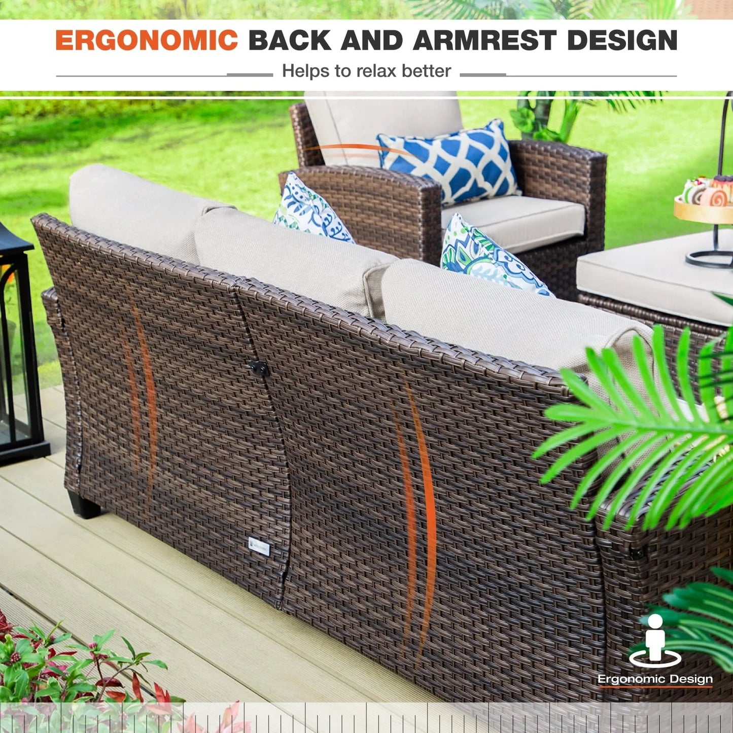 MF Studio 9-Seat Outdoor Patio Conversation Set Wicker Furniture Sofa Set Beige
