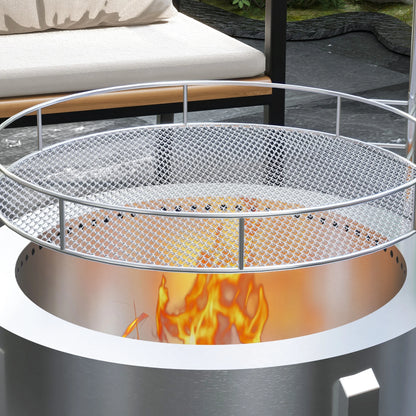 BBQ Utensils Outsunny 2-in-1 Smokeless Fire Pit, BBQ Grill, 19" Portable Wood Burning Firepit with Cooking Grate and Poker, Low Smoke Camping Bonfire Stove for Backyard Patio Picnic, Stainless Steel,