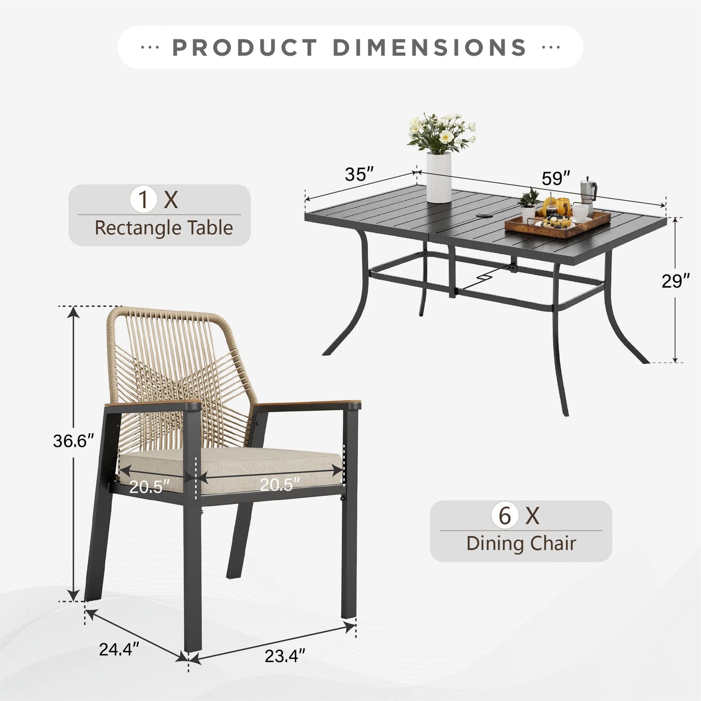 Sophia & William 7-Piece Outdoor Patio Dining Set Metal Rattan Chairs and Steel Table