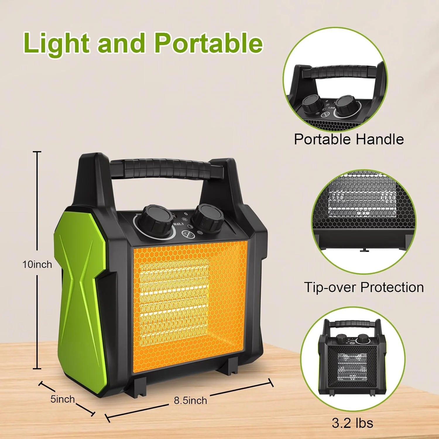 WarmHaven Outdoor Heater for Patio, Electric Space heater with Overheat Protection, 1500W Fast Heat PTC Ceramic Portable Garage Heater for Workshop, Greenhouse