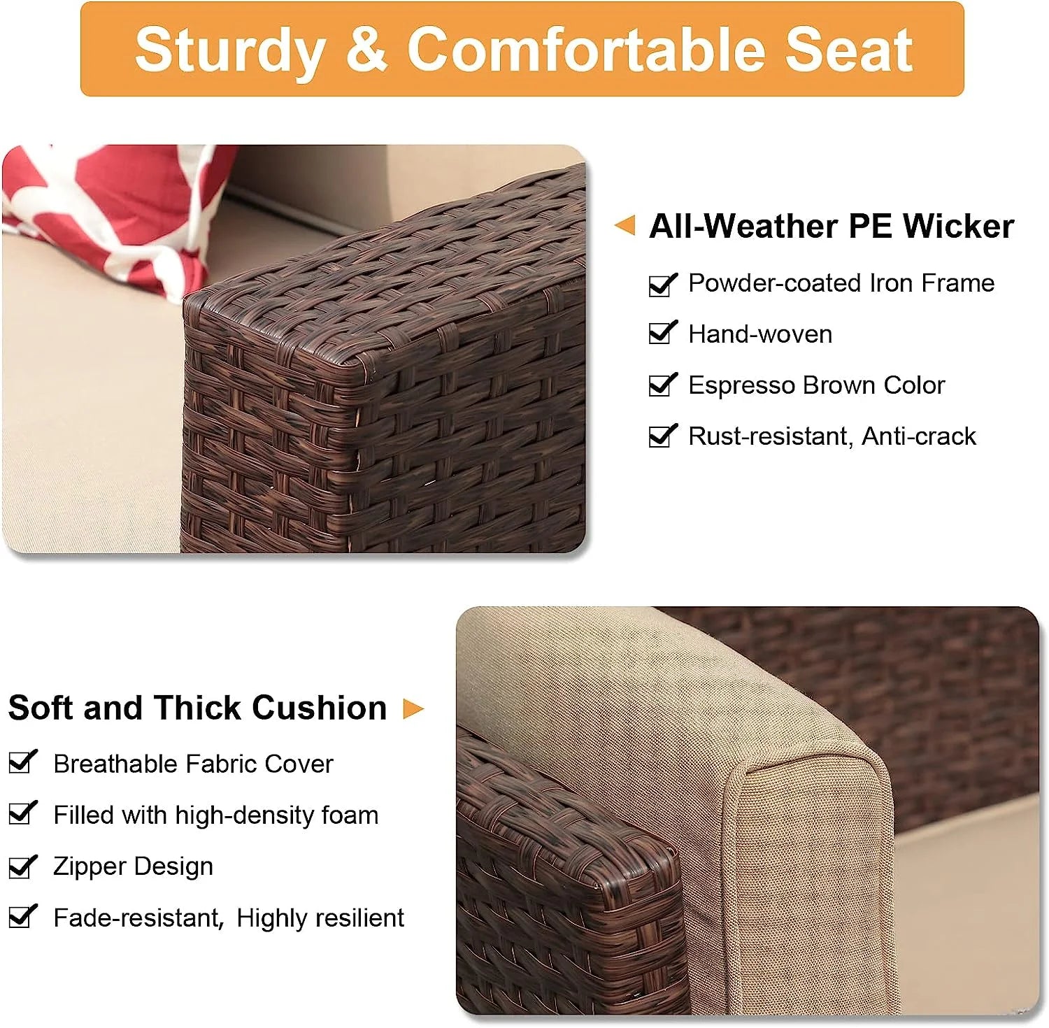 JOIVI 8 Pc Outdoor Furniture Set with Storage Box, Wicker Rattan Patio Conversation Set with Sectional Sofa Couch for 6 People, Espresso Brown