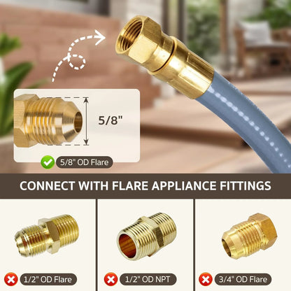 12 Feet 3/8" ID Natural Gas Hose, Low Pressure LPG Hose with Quick Connect, for , Char-broil, Pizza Oven, Patio Heater and More