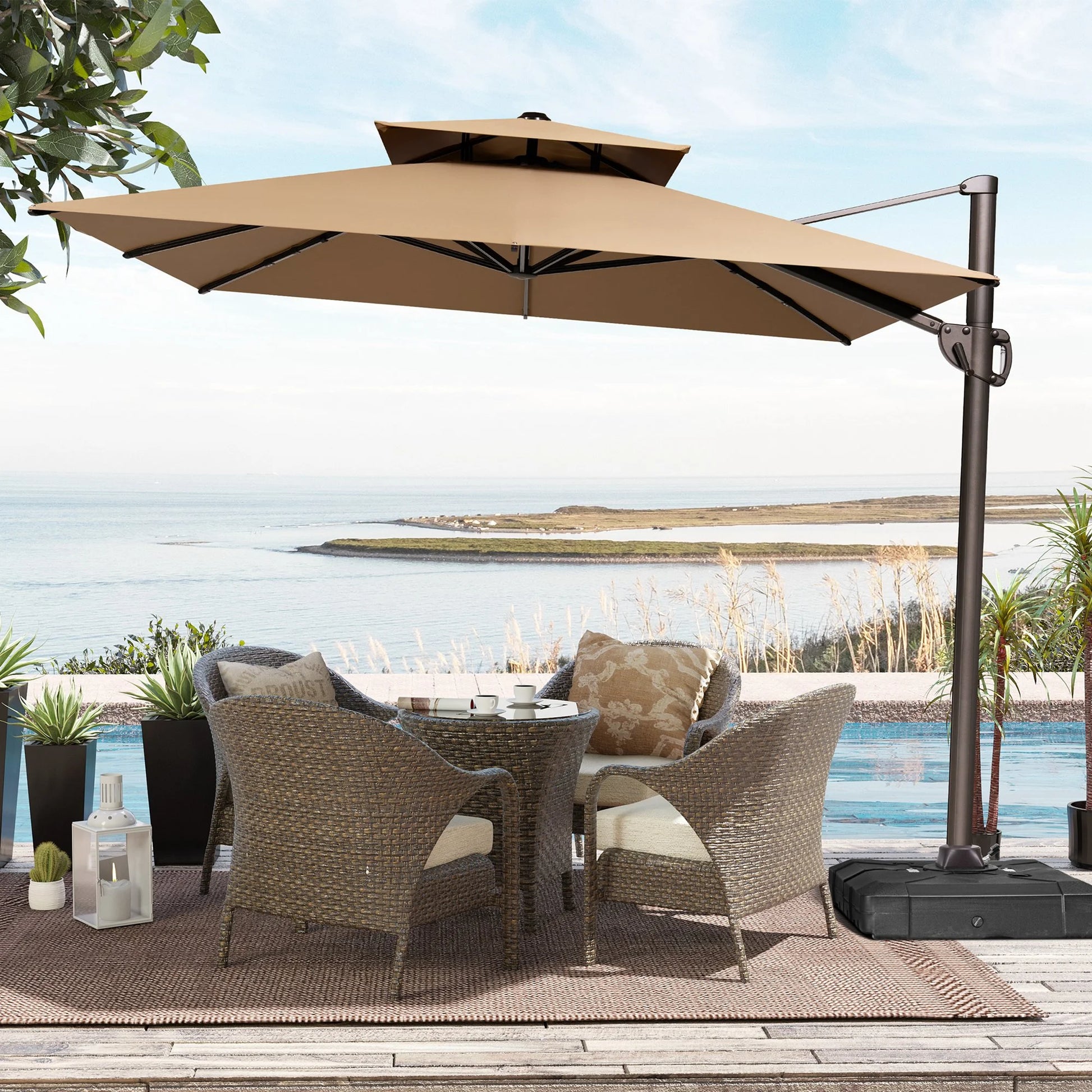 Pellebant 11 ft. x 9 ft. Rectangular Double Top Patio Cantilever Umbrella, Black