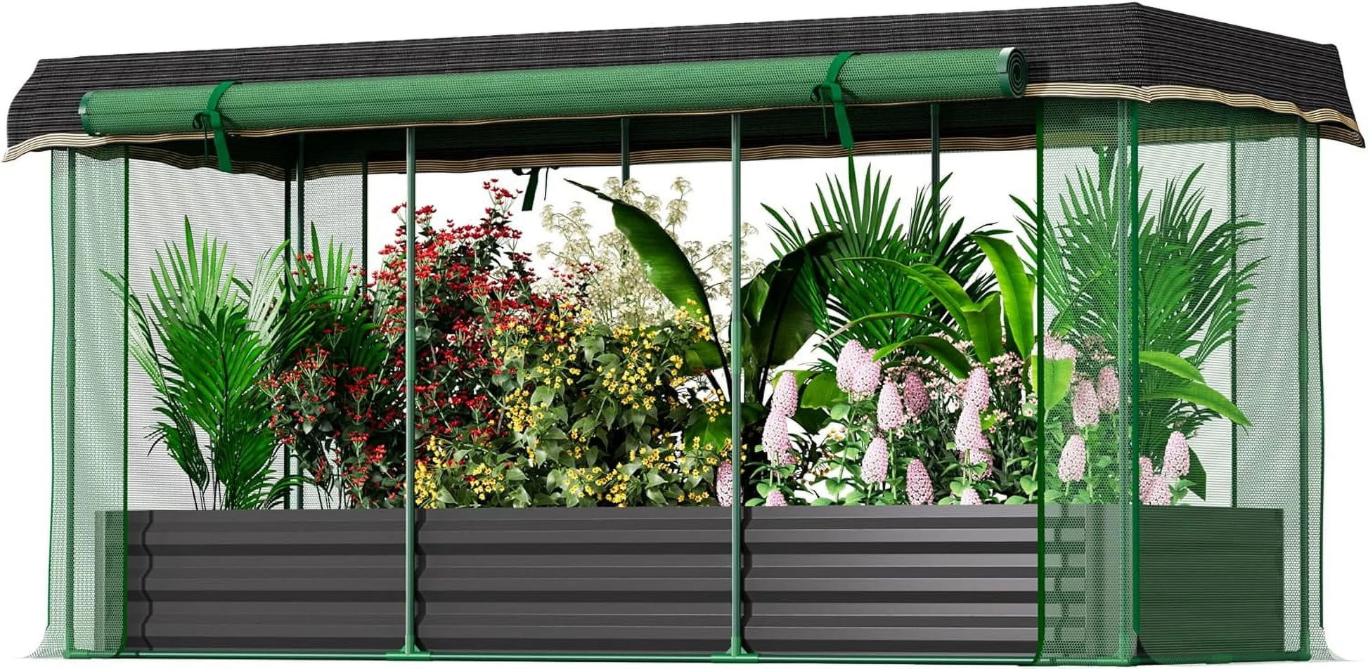 7.6' x 3.6' x 3.6' Galvanized Raised Garden Bed with Crop Cage, Plant Protection Tent with Zippered Doors, Sun Shade Cloth, Garden Netting for Vegetables, Fruit Cage for Patio, Yard, Lawn