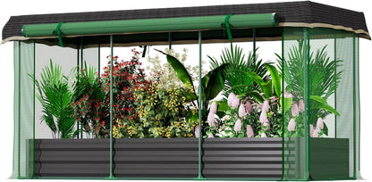 7.6' x 3.6' x 3.6' Galvanized Raised Garden Bed with Crop Cage, Plant Protection Tent with Zippered Doors, Sun Shade Cloth, Garden Netting for Vegetables, Fruit Cage for Patio, Yard, Lawn