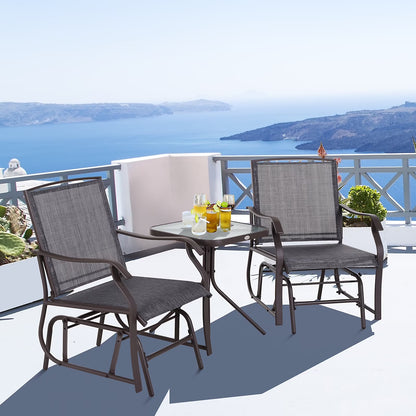 Outsunny Set of 3 Rocking Glider Chair w/Table Mesh Patio Outdoor Furniture, Gray