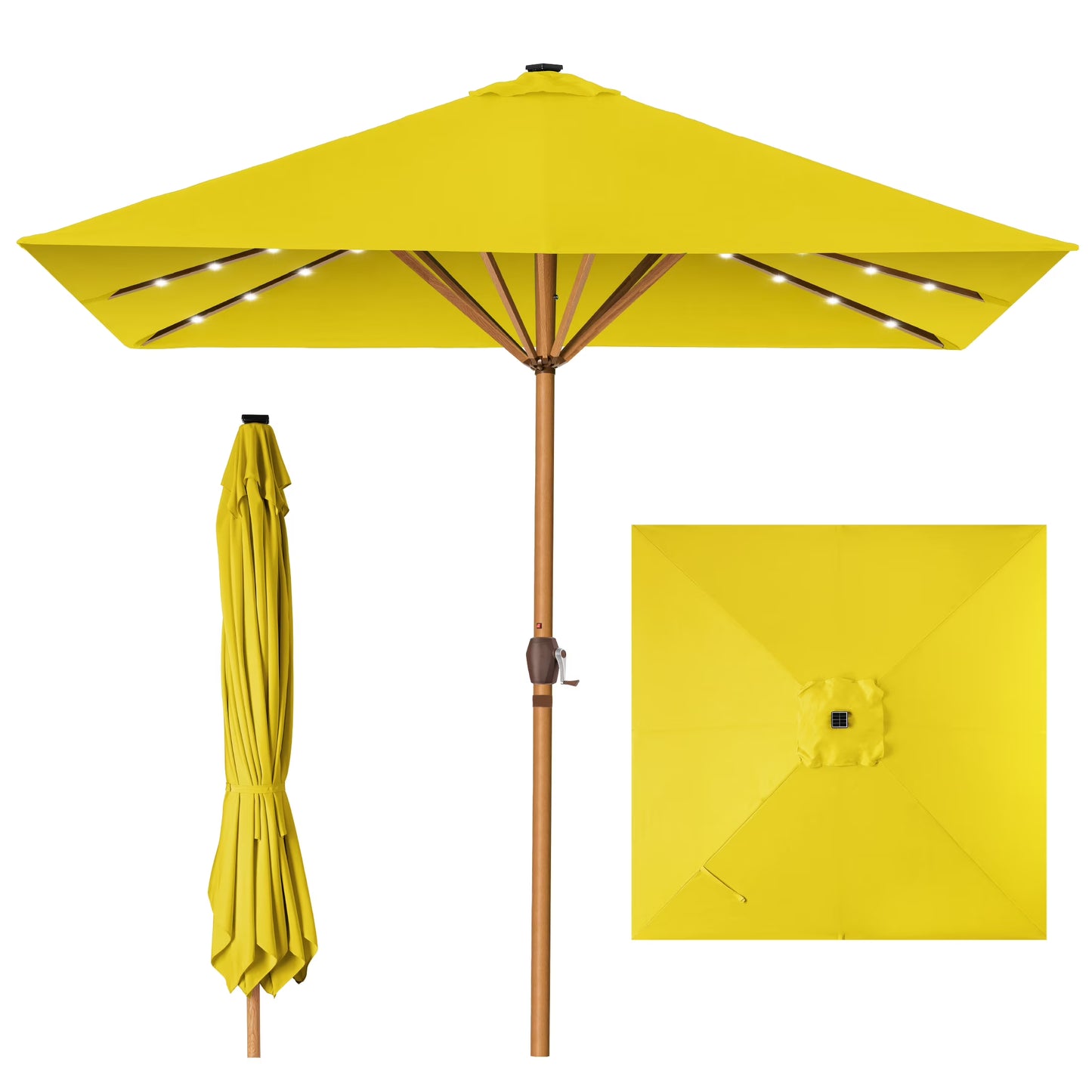 Best Choice Products 9ft Deep Square Solar LED Lighted Patio Umbrella w/Woodgrain Pattern, UV-Resistant - Black