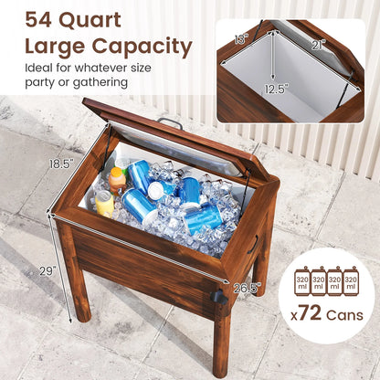Gymax Wooden Cooler for Patio 54 Quart Beverage Cooler w/Handles Rustic Brown
