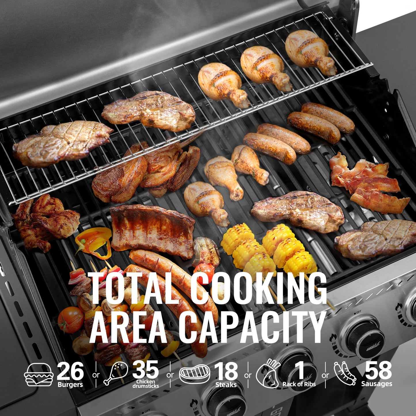 Royal Gourmet GA5406TS 5-Burner Gas Grill with Side Burner and Sear Burner,Cart Style Gas Grill with Side Shelf for Patio Garden Picnic Backyard Cooking, Silver & Black