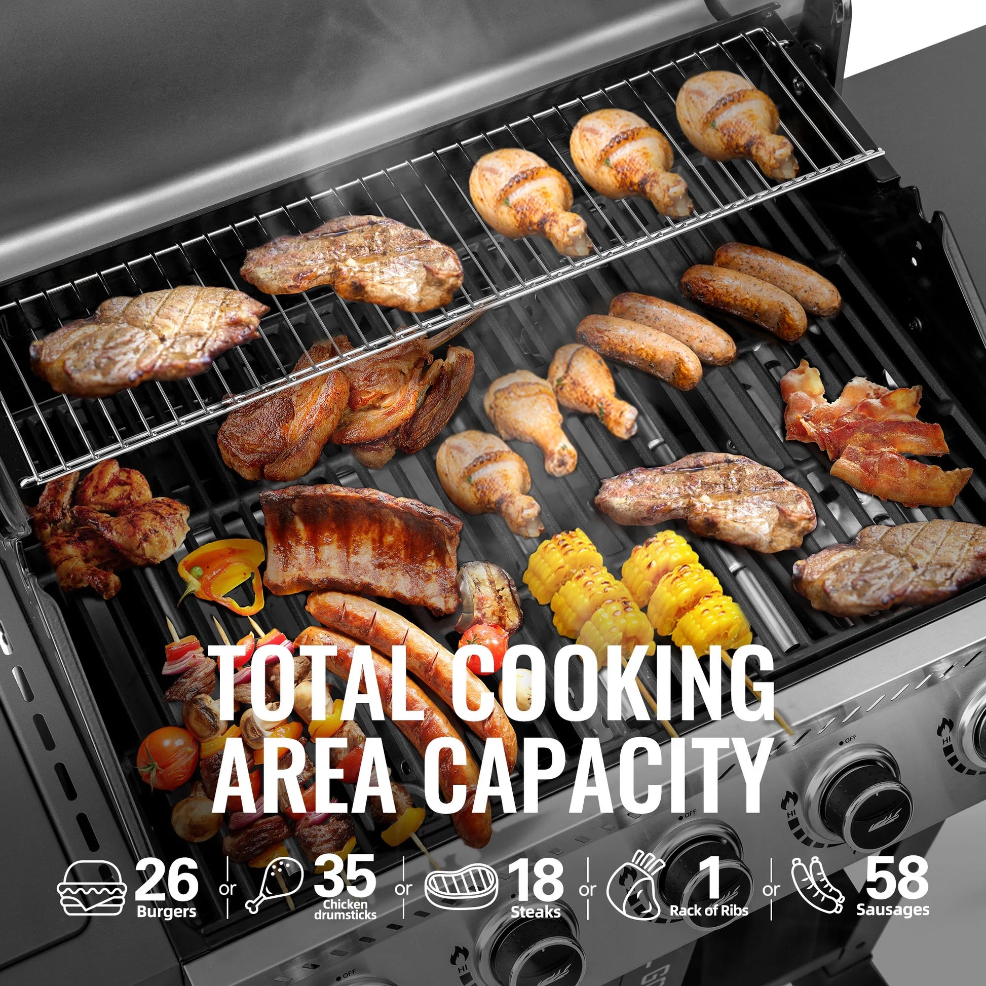 Royal Gourmet GA5406TS 5-Burner Gas Grill with Side Burner and Sear Burner,Cart Style Gas Grill with Side Shelf for Patio Garden Picnic Backyard Cooking, Silver & Black