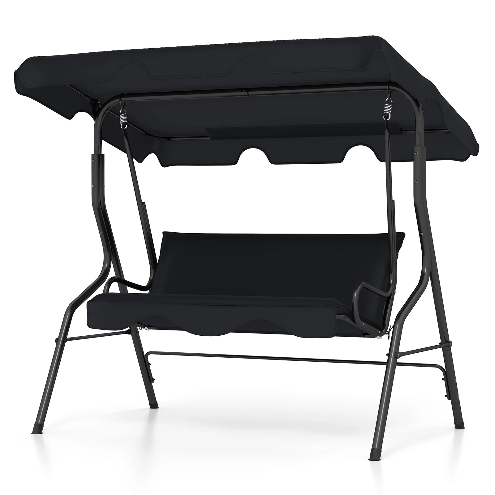 Costway Patio 3 Seats Canopy Porch Swing Glider Hammock Cushioned Steel Frame Outdoor Black