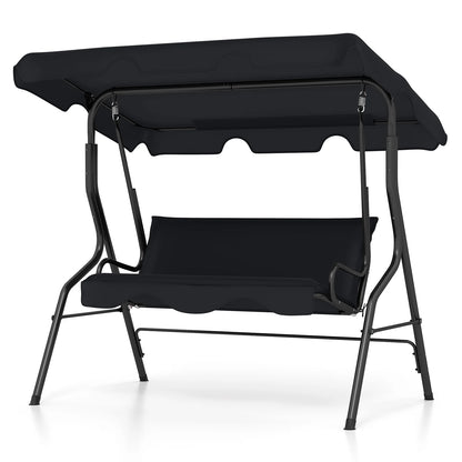 Costway Patio 3 Seats Canopy Porch Swing Glider Hammock Cushioned Steel Frame Outdoor Black