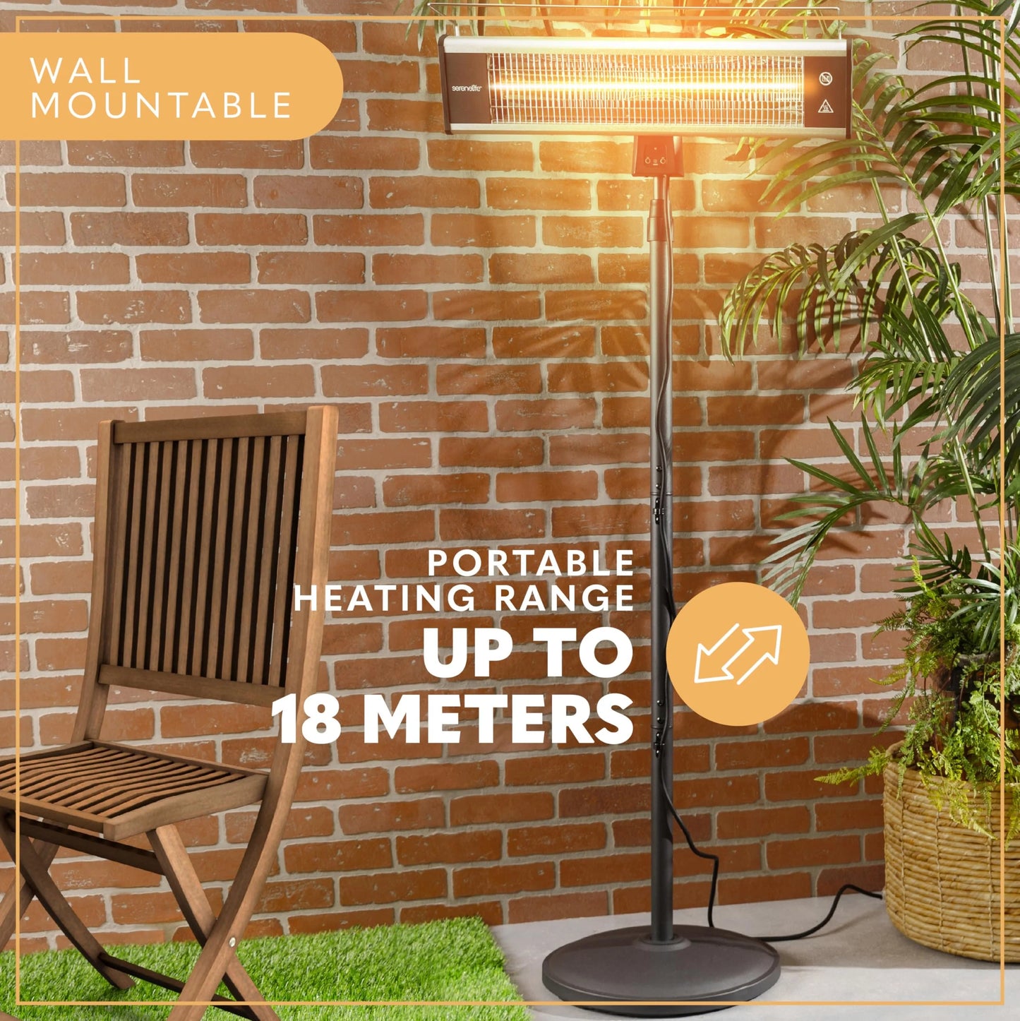 SereneLife Infrared Patio Heater, Electric Patio Heater for Indoor/Outdoor Use, (Black)