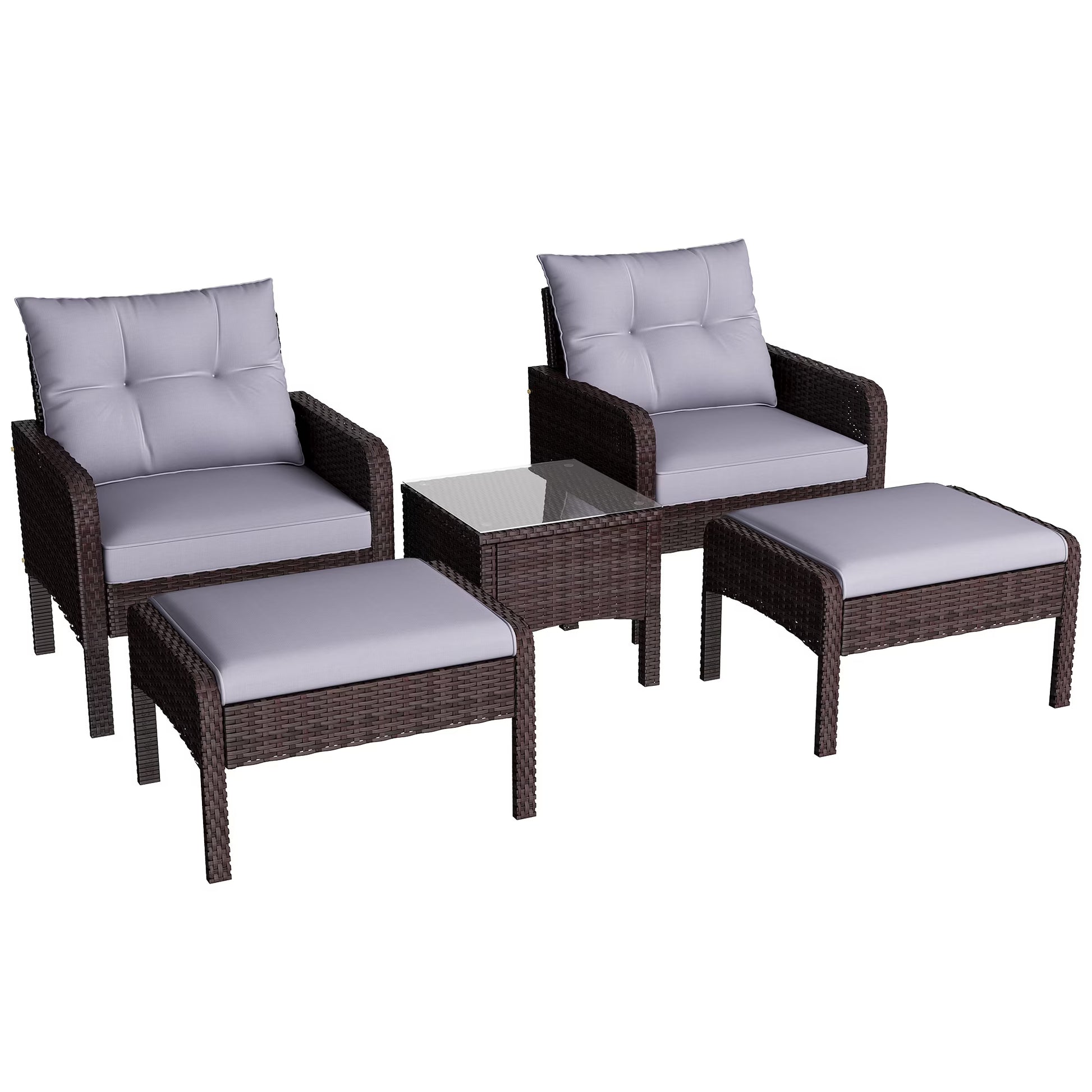 AECOJOY 5 Piece Patio Furniture Set Rattan Wicker Chair with Table Ottoman Patio Conversation Set for Porch in Beige