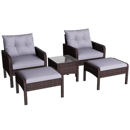 AECOJOY 5 Piece Patio Furniture Set Rattan Wicker Chair with Table Ottoman Patio Conversation Set for Porch in Beige