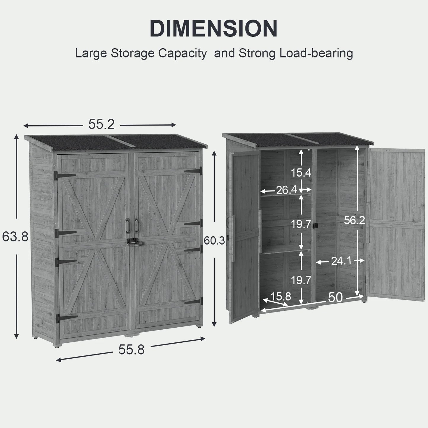 Aiho 55 in. Wide Outdoor Storage Shed with Lockable Double Doors - Weather-Resistant Garden Shed for Patio, Backyard & Lawn, Gray