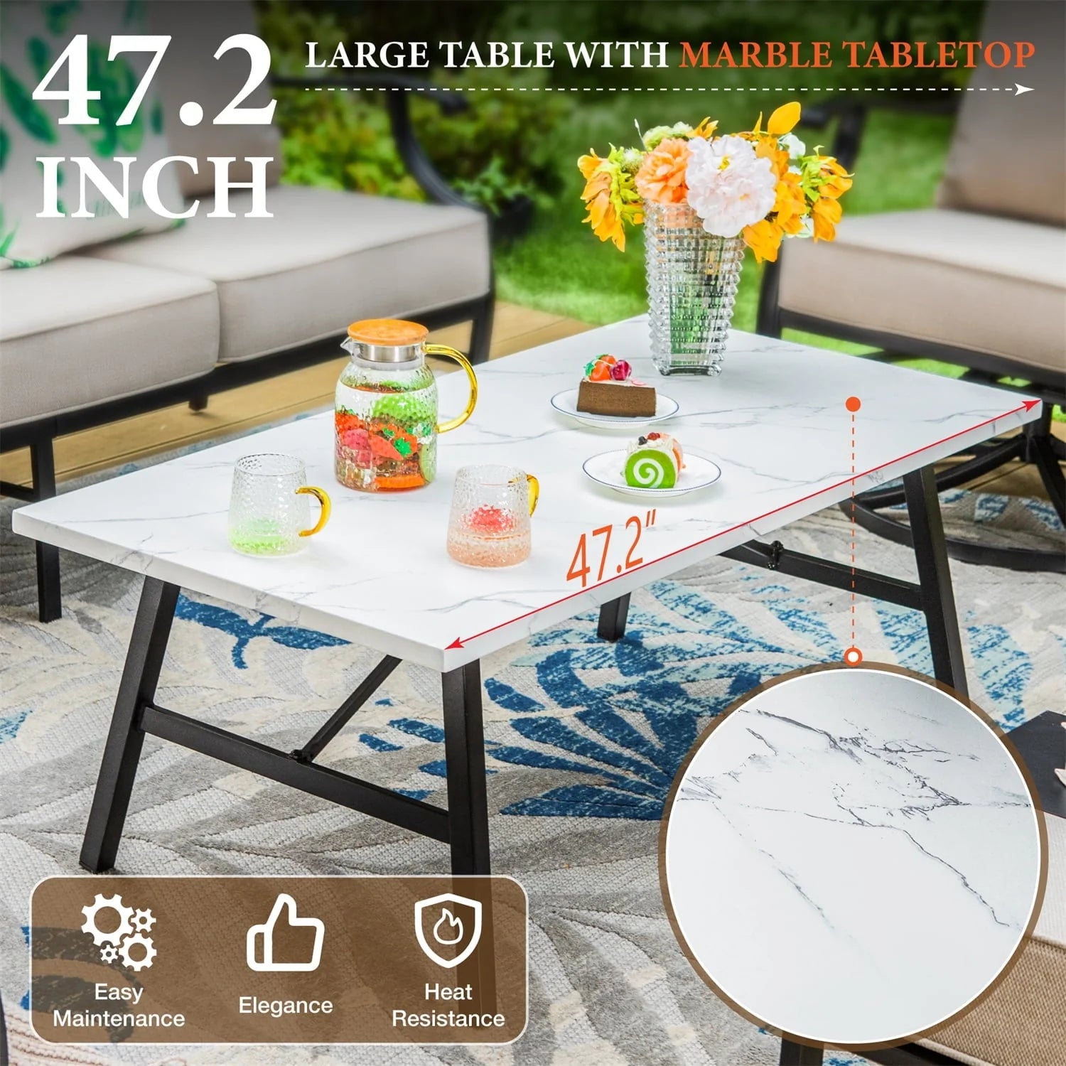 MF Studio 7-Seat Patio Conversation Set Metal Outdoor Furniture Sofa Set for 7 Person Beige