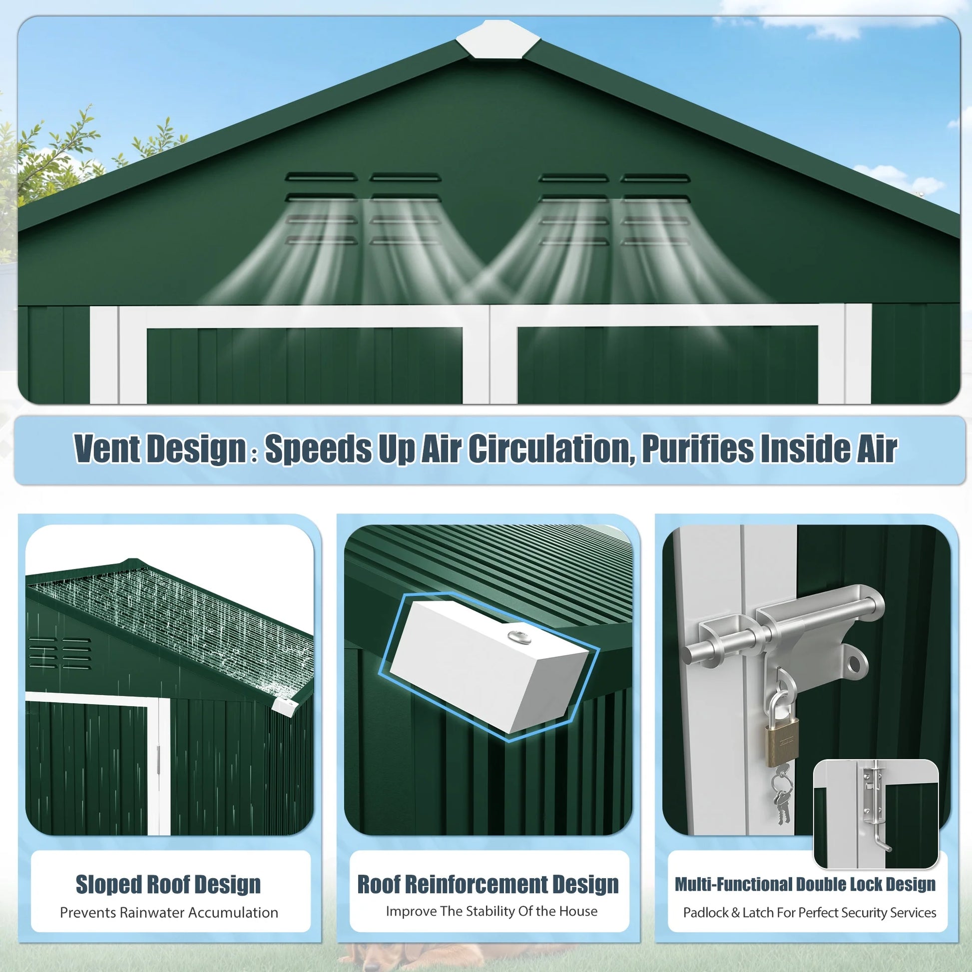 Seizeen Outdoor Storage Shed, 6' x 4' Metal Storage Shed with Base , Seizeen Tools Storage Shed, Galvanized Steel Garden Shed with Lockable Doors for Backyard, Patio, Lawn