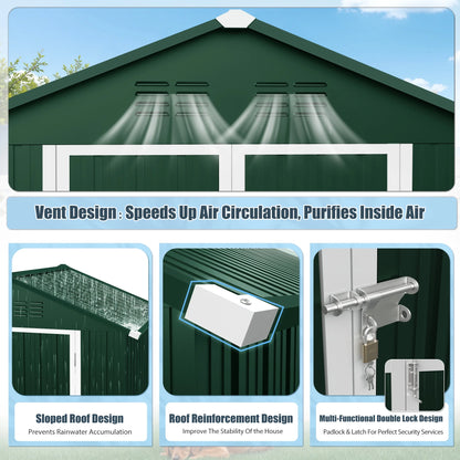 Seizeen Outdoor Storage Shed, 6' x 4' Metal Storage Shed with Base , Seizeen Tools Storage Shed, Galvanized Steel Garden Shed with Lockable Doors for Backyard, Patio, Lawn