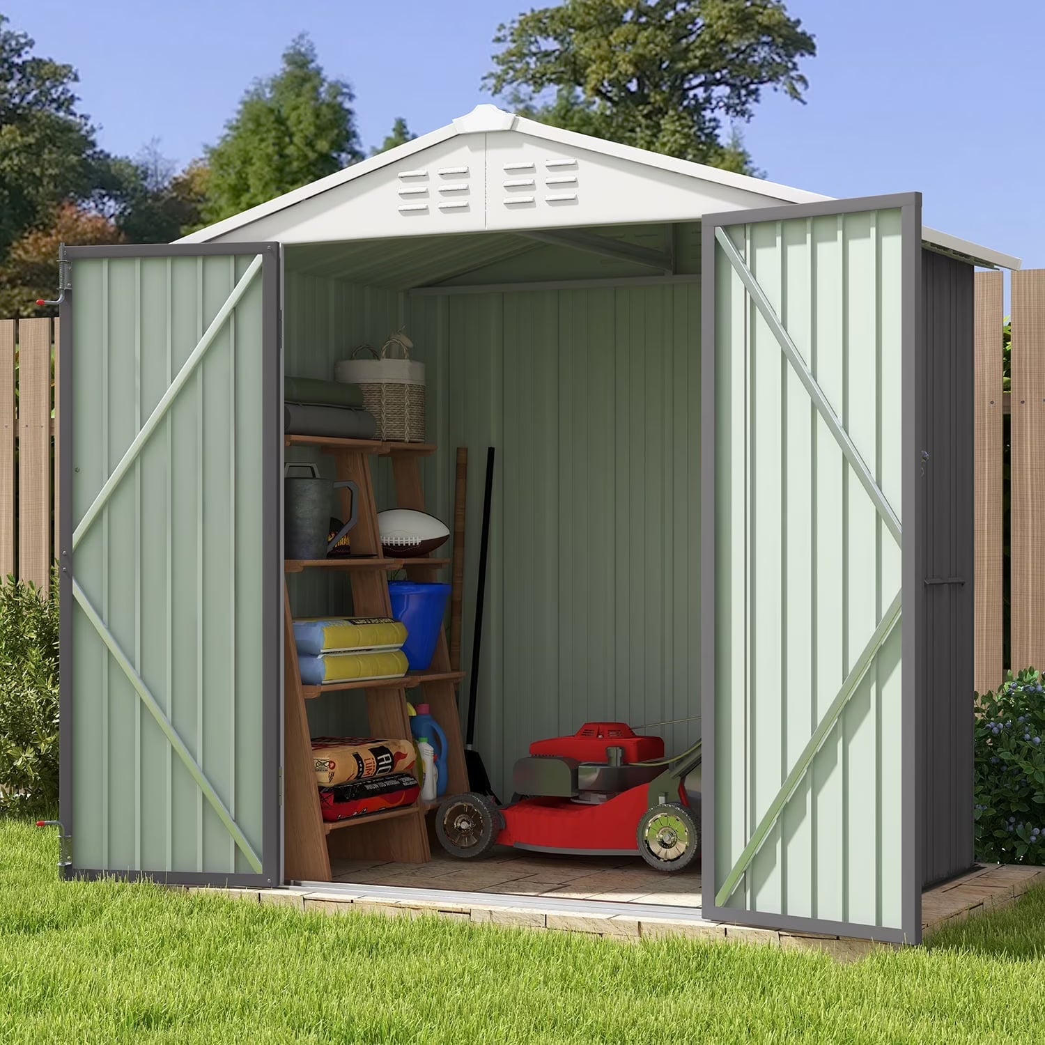 Patiowell 10 x 10 ft Outdoor Storage Metal Shed with Sloping Roof and Double Lockable Door, Brown
