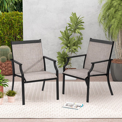 Gymax Set of 2 Patio Dining Chairs Outdoor Armchairs w/Sturdy Metal Frame Coffee