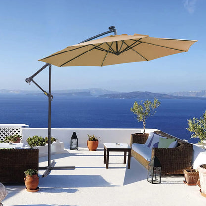 DUOSONG 10 Ft Solar Led Patio Outdoor Umbrella Hanging Cantilever Umbrella Offset Umbrella Easy Open Adustment With 32 Led Lights -Taupe taupe Metal Garden & Outdoor Canopies & Gazebos Umbrellas &
