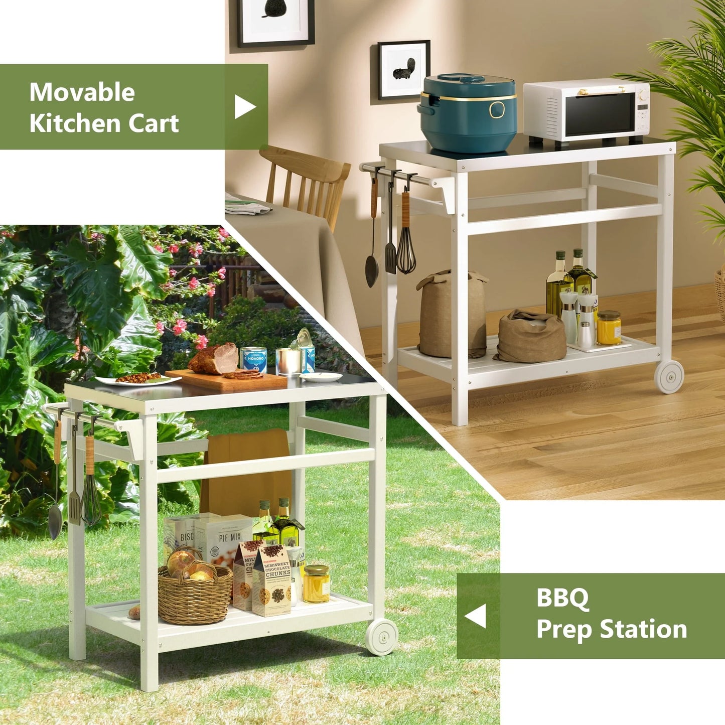 TORVA Outdoor Prep Cart Dining Table for Pizza Oven, Patio Grilling Backyard BBQ Grill Cart, White