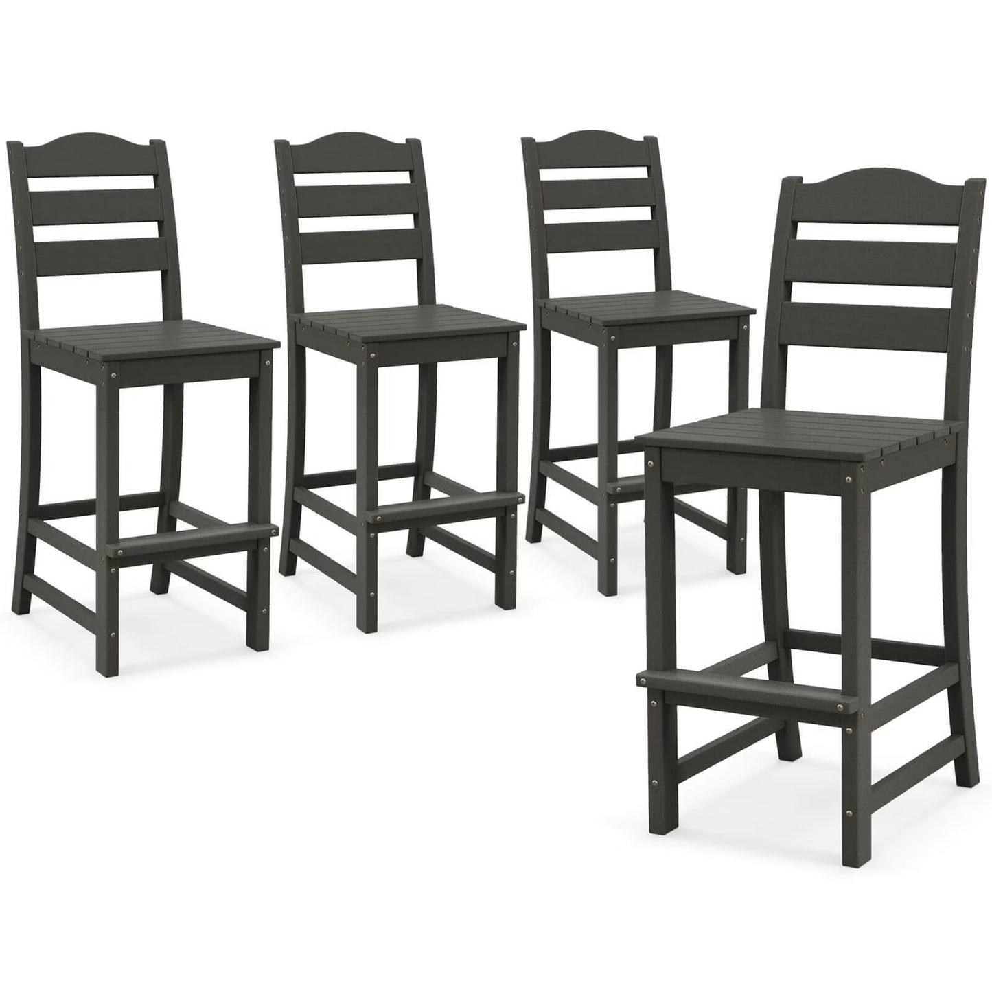 Costway Outdoor HDPE Bar Stool Patio Tall Chair Backrest Footrest All Weather Gray