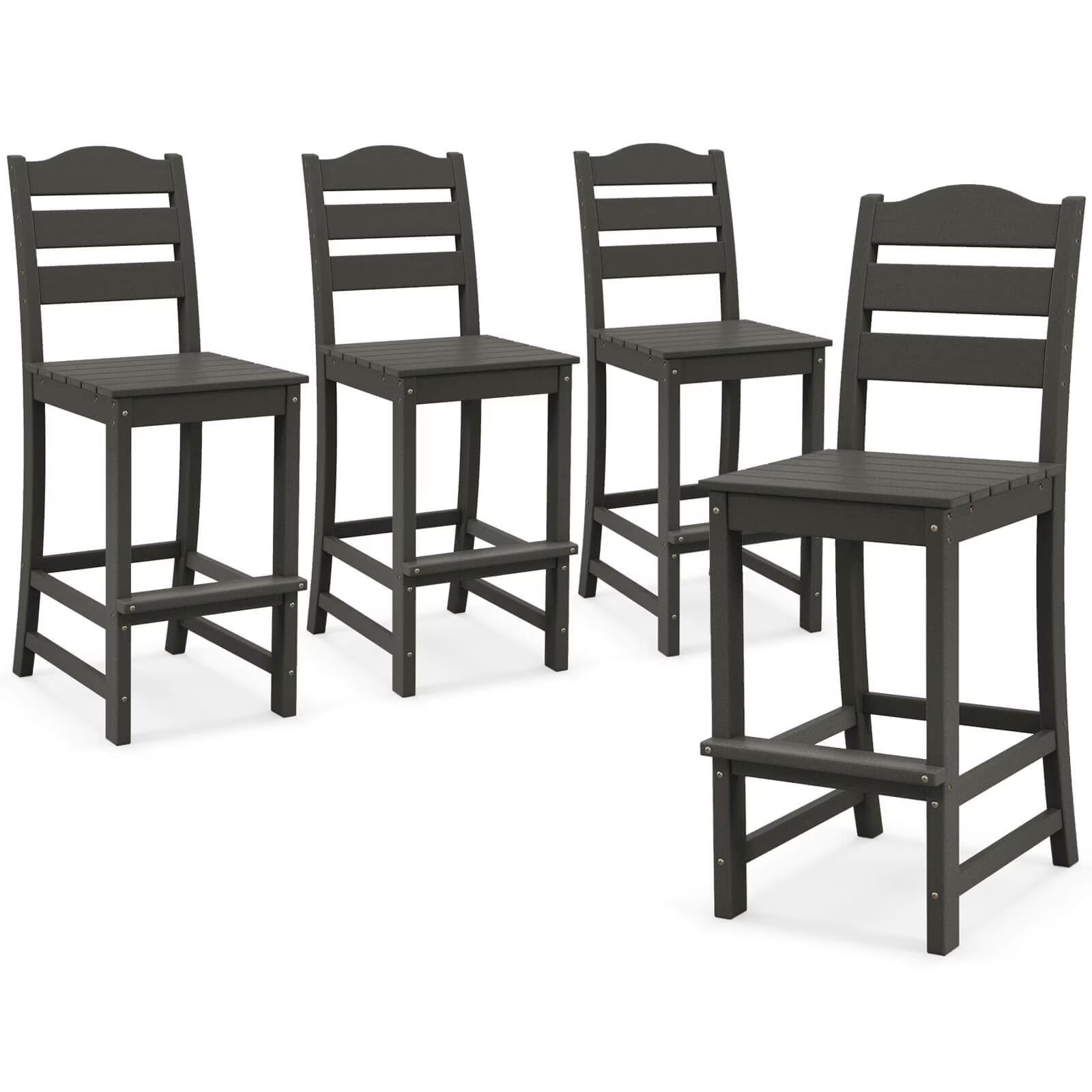 Costway Outdoor HDPE Bar Stool Patio Tall Chair Backrest Footrest All Weather Gray