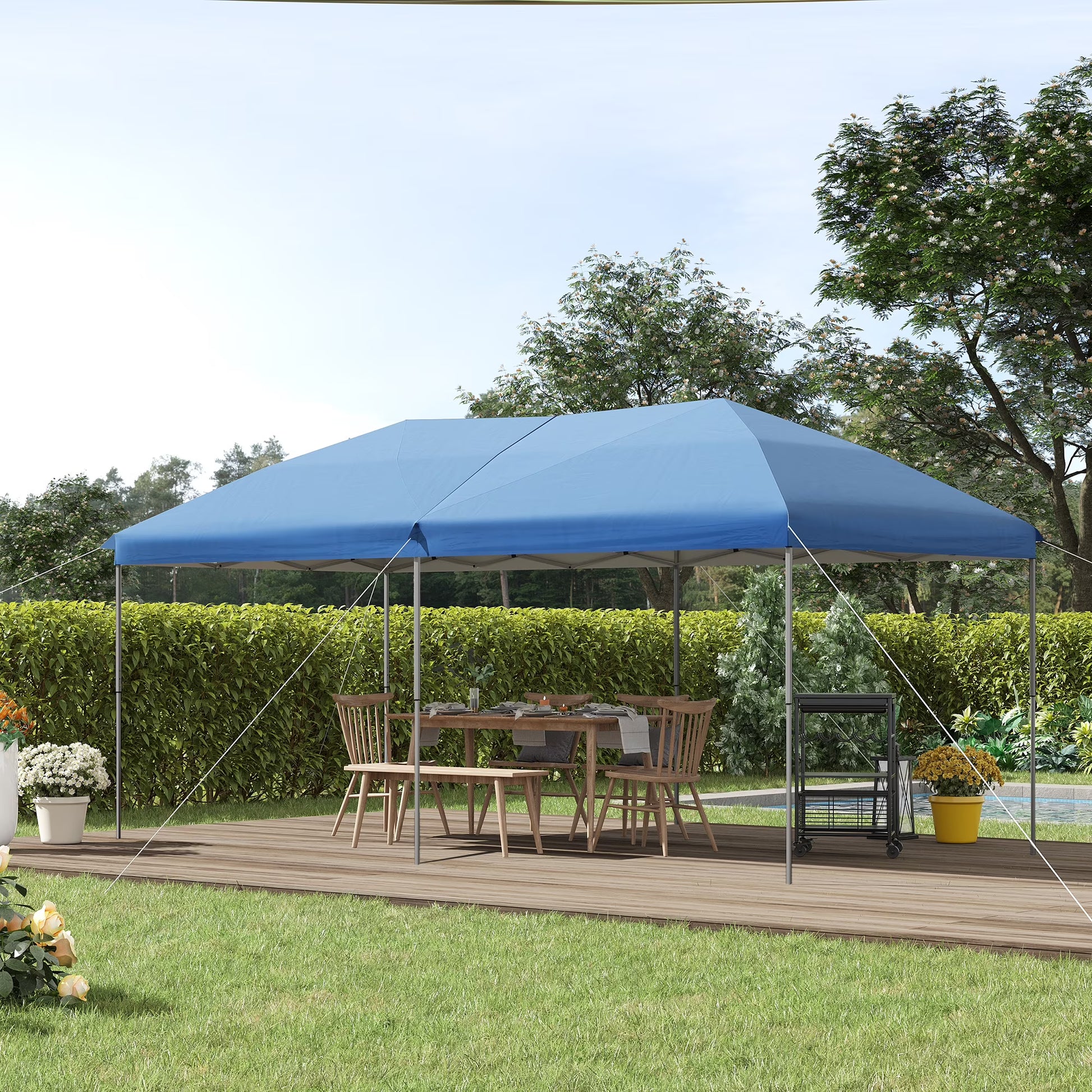 Outsunny 10' x 19' Pop Up Canopy with Easy Up Steel Frame, 3-Level Adjustable Height and Carrying Bag, Sun Shade Event Party Tent for Patio, Backyard, Garden, Blue