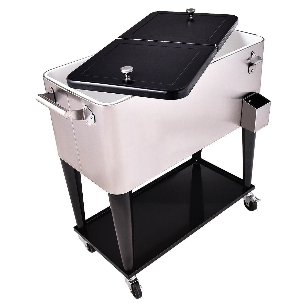 Costway Patio Cooler Rolling Outdoor Stainless Steel Ice Beverage Chest Pool 80 Quart