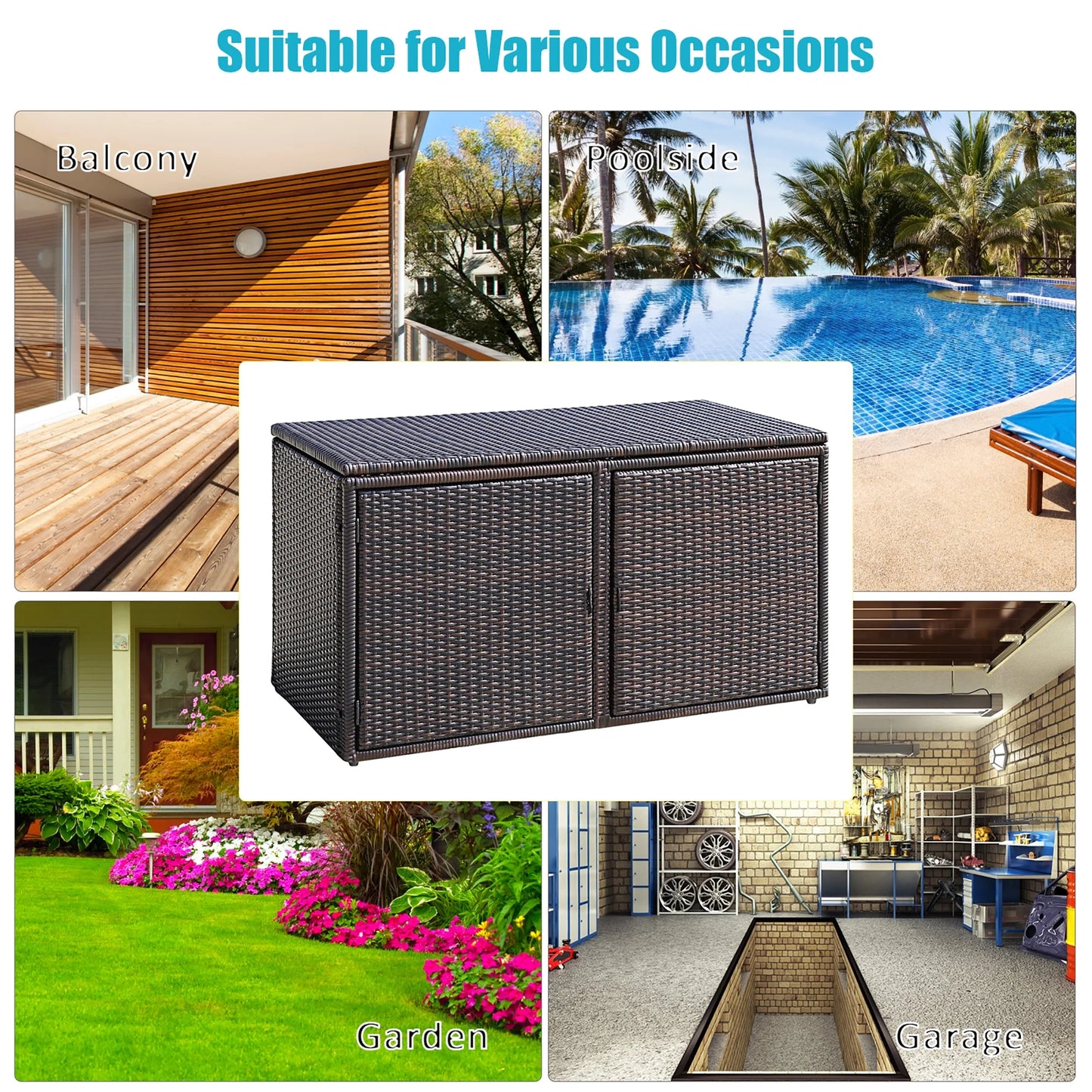 Costway 88 Gallon Garden Patio Rattan Storage Container Box Bin Shelf Brown