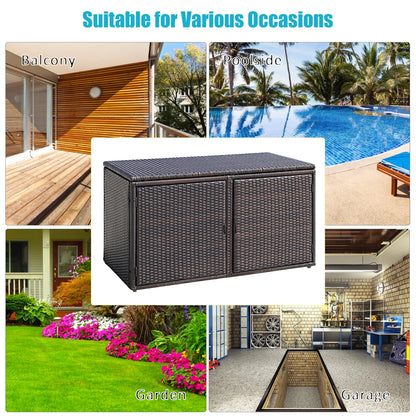 Costway 88 Gallon Garden Patio Rattan Storage Container Box Bin Shelf Brown