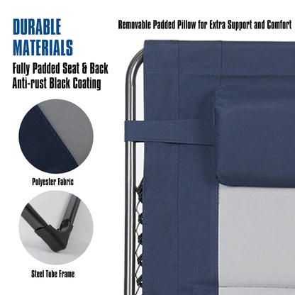 Coastrail Outdoor Oversized Zero Gravity Chair Wood Armrest Padded XXL Folding Patio Lounge Adjustable Recliner with Cup Holder & Side Table, 400lbs Weight Capacity, Blue