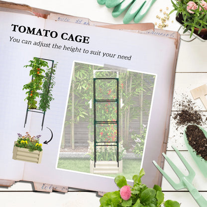 Outsunny Galvanized Raised Garden Bed,24" X 24" X 11.75" Outdoor Planter Box with Trellis Tomato Cage and Open Bottom for Climbing Vines,Vegetables,Flowers In Backyard,Garden,Patio,Cream,White Steel