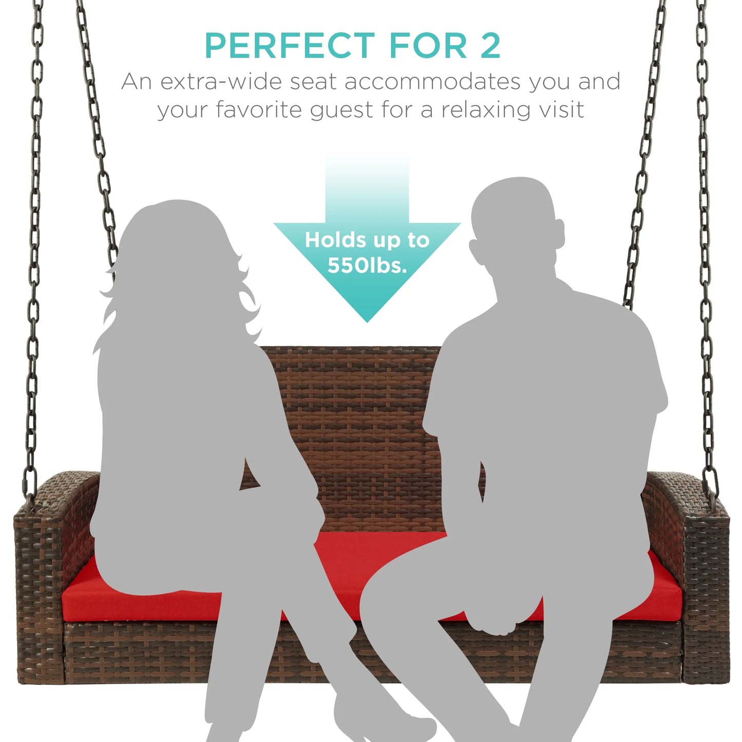 Best Choice Products Woven Wicker Hanging Porch Swing Bench for Patio, Deck w/Mounting Chains, Seat Cushion - Gray/Navy