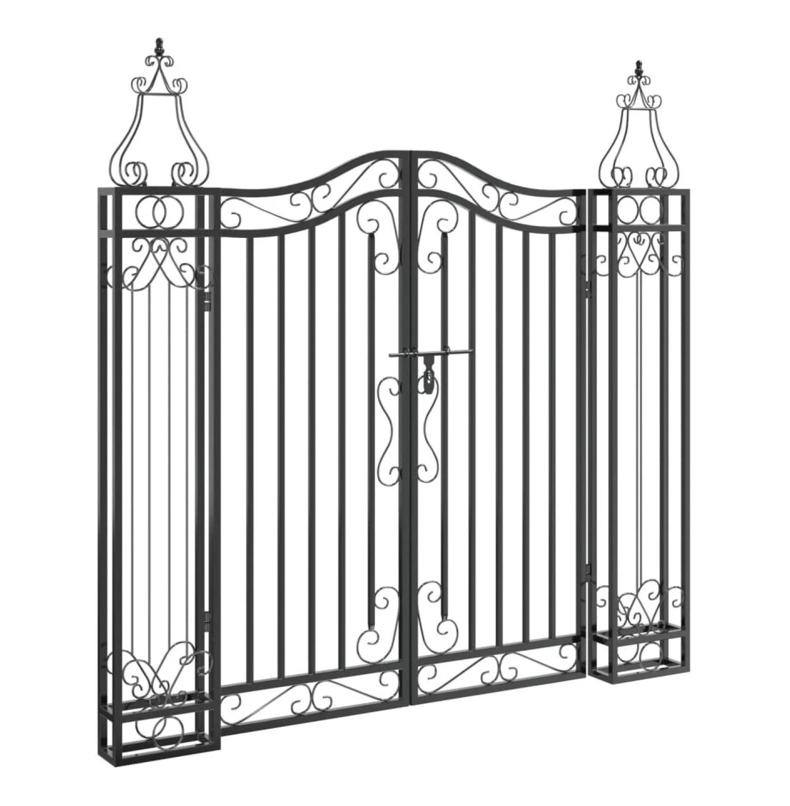 Wrought Iron Garden Gate - 47.6" Black Ornamental Fence Gate with Posts - Outdoor Entryway for Yard, Patio, and Garden - Lockable & Durable