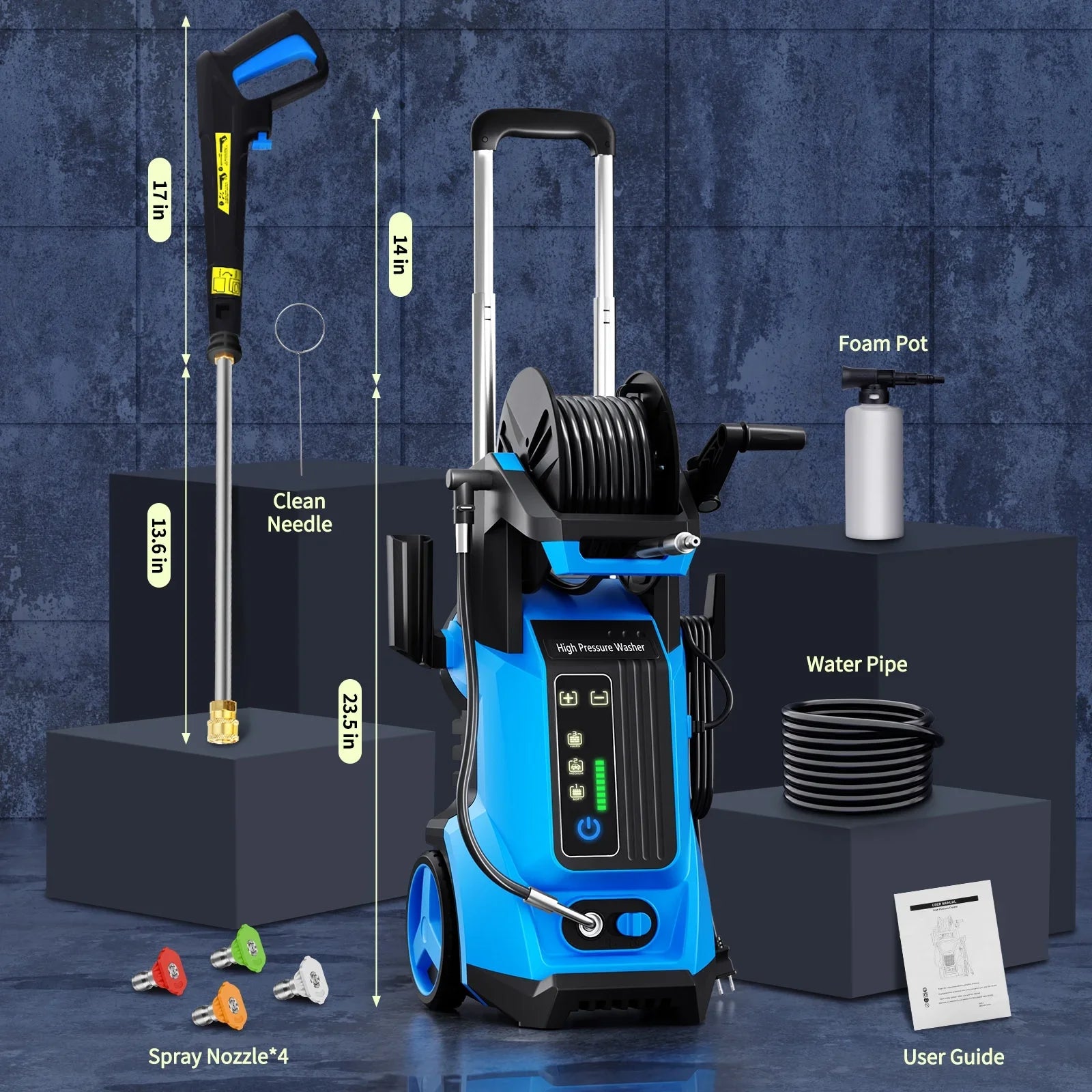 SUGIFT Electric Pressure Washer 4500PSI-Max 3.2GPM with Touch Screen Adjustable Pressure and 5 Nozzles Power Washer Cleaning for Patio,Blue