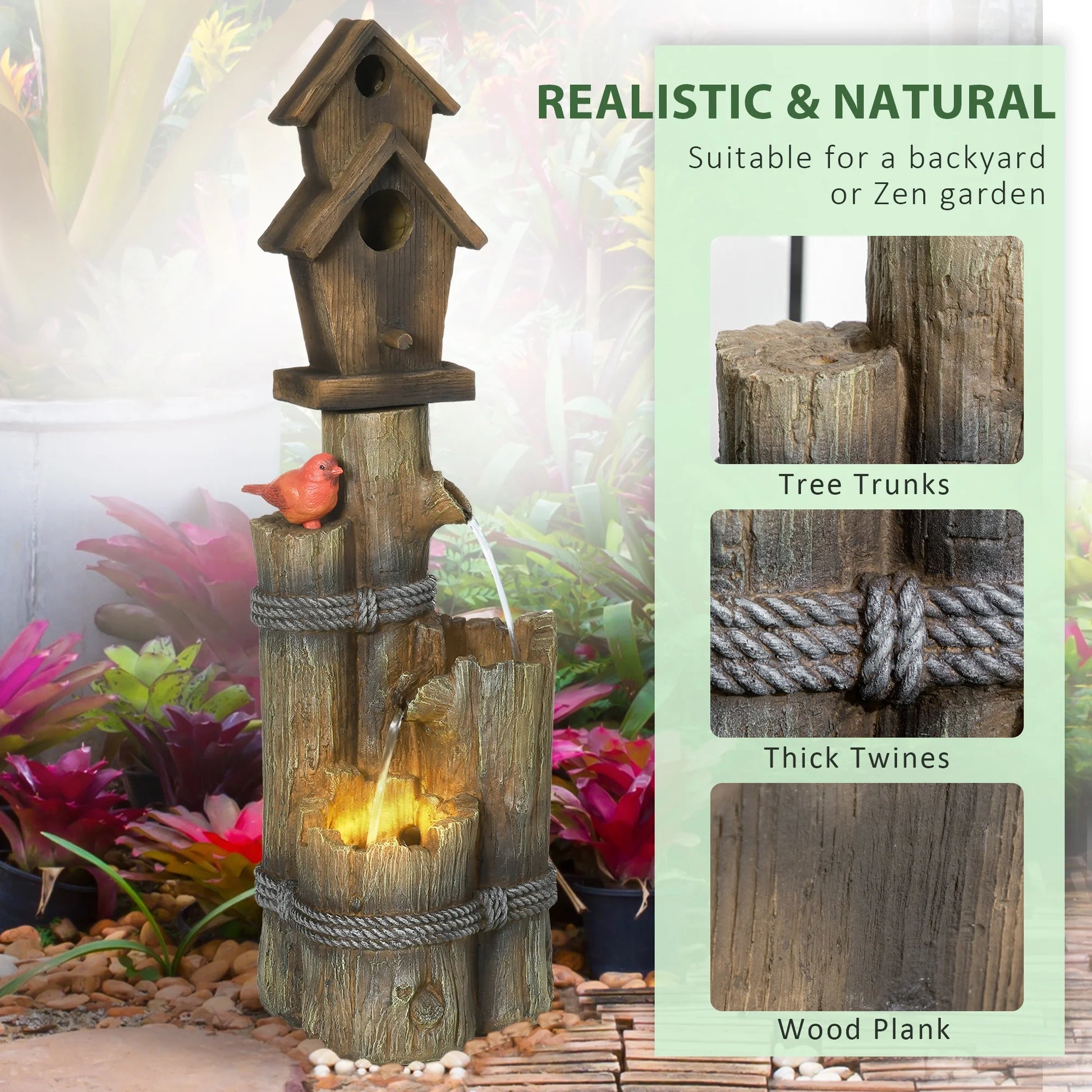 JXXRZ Wooden Wishing Well Fountain w/Adjustable Pump, Rustic Waterfall Bucket for Garden Patio Lawn, Carbonized Fir Wood