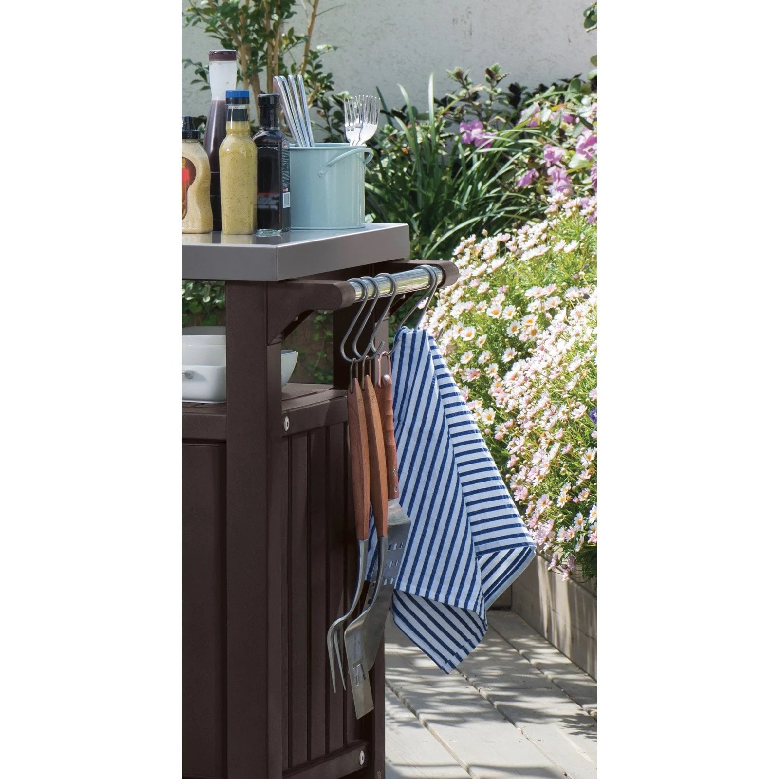 Unity 40 Gal Patio Storage Grilling Bar Cart w/Stainless Steel Top, Brown