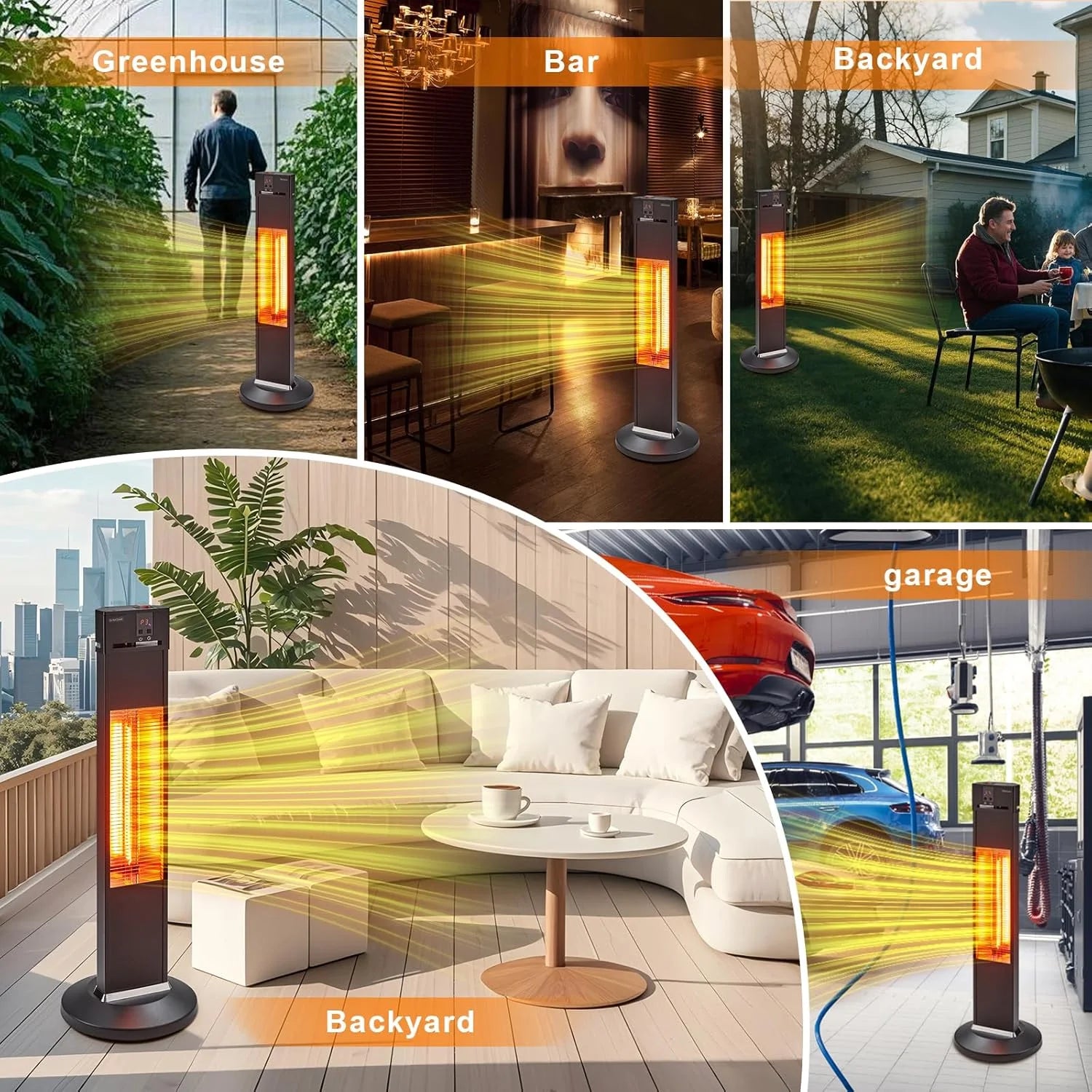 Acekid Outdoor Heater for Patio, 1500W Electric Outdoor Heater With 3 Heating Level (500W/1000W/1500W), Portable Fast Heat Garage Heater