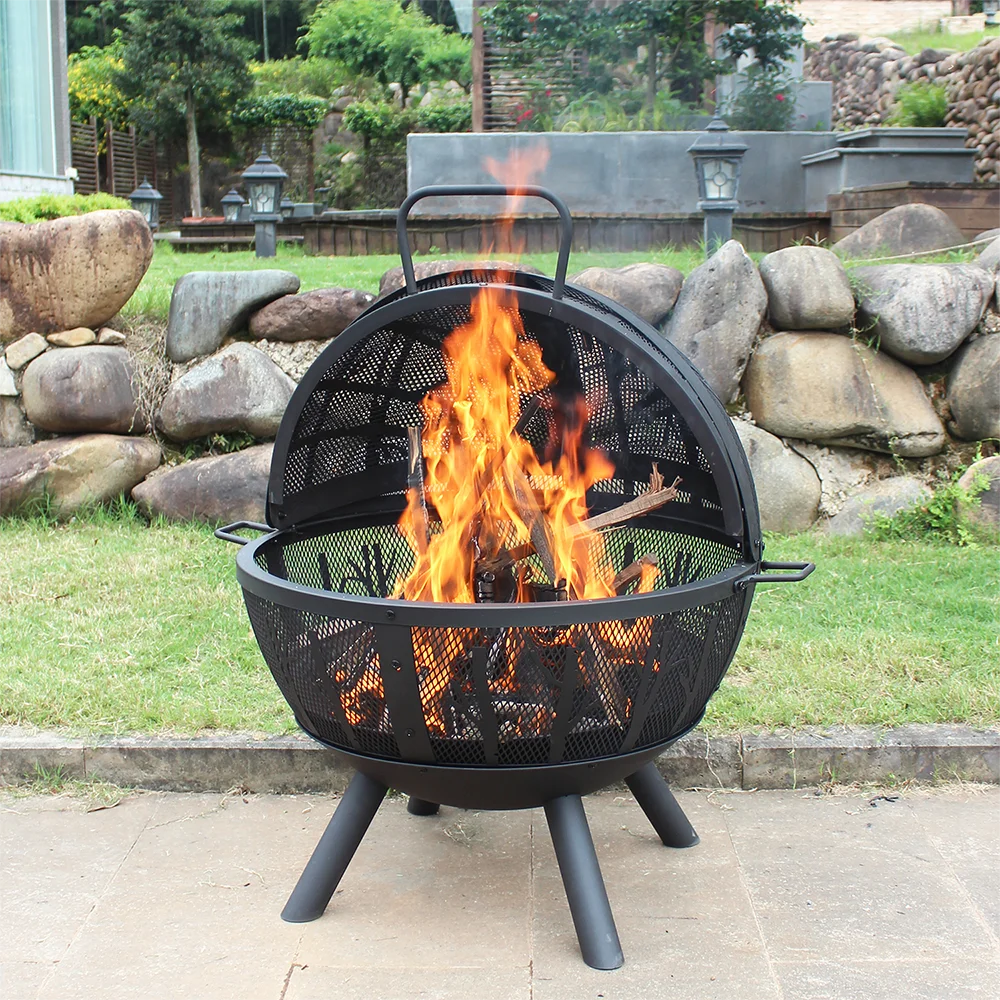 MistMo 35 inch Metal Ball Outdoor Fire Pit with Grill for Outside Patio Bonfire