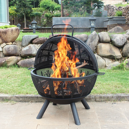 MistMo 35 inch Metal Ball Outdoor Fire Pit with Grill for Outside Patio Bonfire