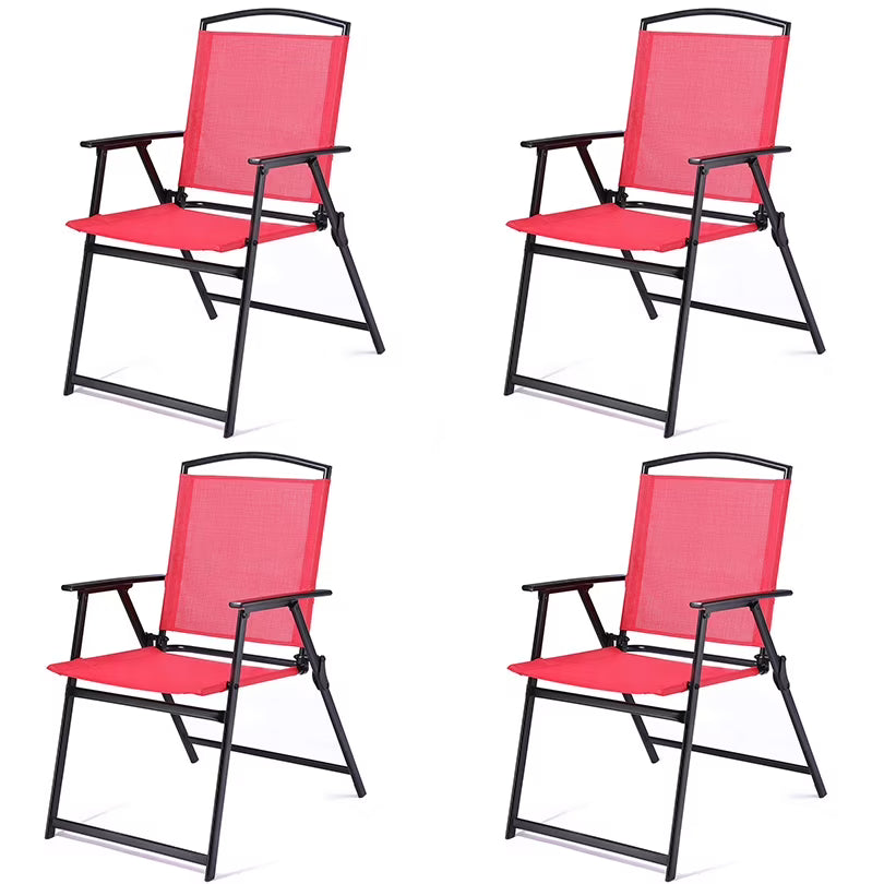 Bylring Outdoor Foldable Patio Dining Sling Chairs Set Of 4 With Armrest Black Folding Portable Patio Chairs For Lawn Garden Balcony Living Room Furniture
