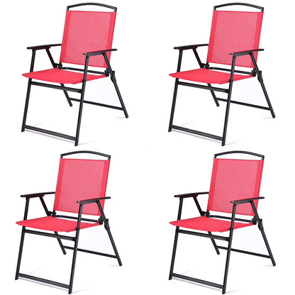 Bylring Outdoor Foldable Patio Dining Sling Chairs Set Of 4 With Armrest Black Folding Portable Patio Chairs For Lawn Garden Balcony Living Room Furniture