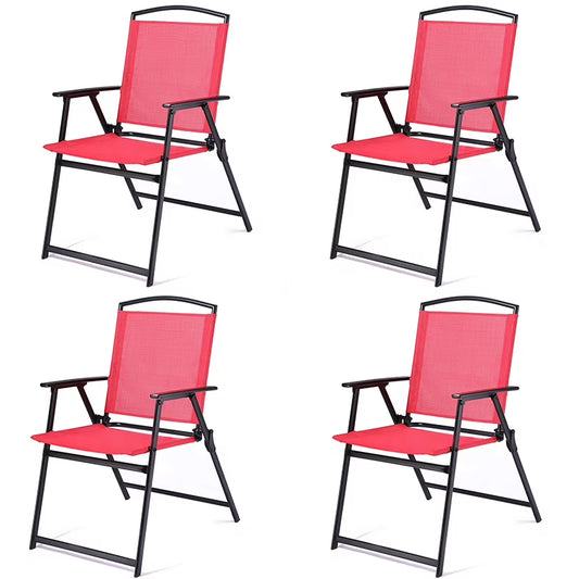 Bylring Outdoor Foldable Patio Dining Sling Chairs Set Of 4 With Armrest Black Folding Portable Patio Chairs For Lawn Garden Balcony Living Room Furniture