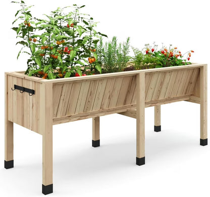 Towallmark 45x23x30 Inches Raised Garden Bed, Elevated Planter Box, Outdoor Wooden Garden Bed for Vegetables Herbs, Patio Balcony Backyard Cedar Raised Bed with Hooks and Legs