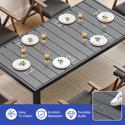 ModFusion 6-Person Aluminum Patio Dining Table with Composite Wood Slat Top, Weather-Resistant Outdoor Table for Garden, Porch & Backyard Black