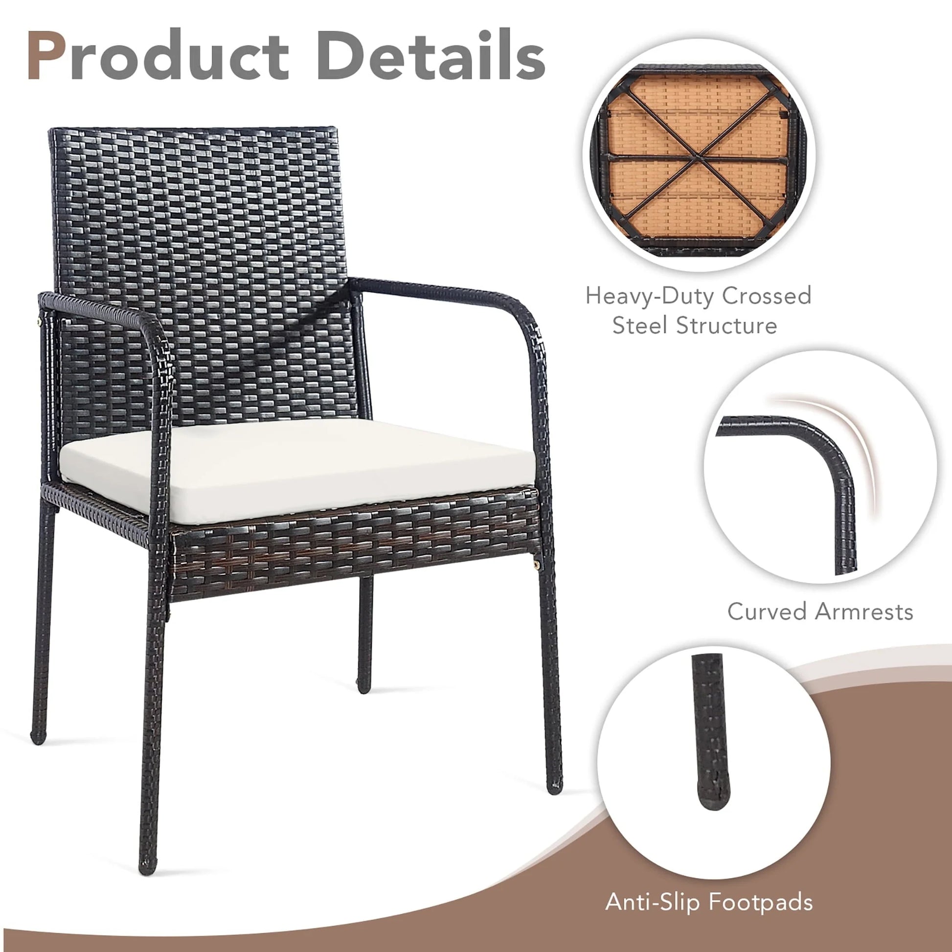 Costway 4PCS Patio Wicker Rattan Dining Chairs Cushioned Seats Armrest Garden